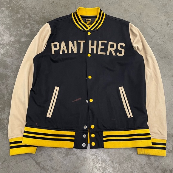 Vintage Lucky Brand Panther Black & Gold Varsity Jacket. Size Large - Picture 1 of 5